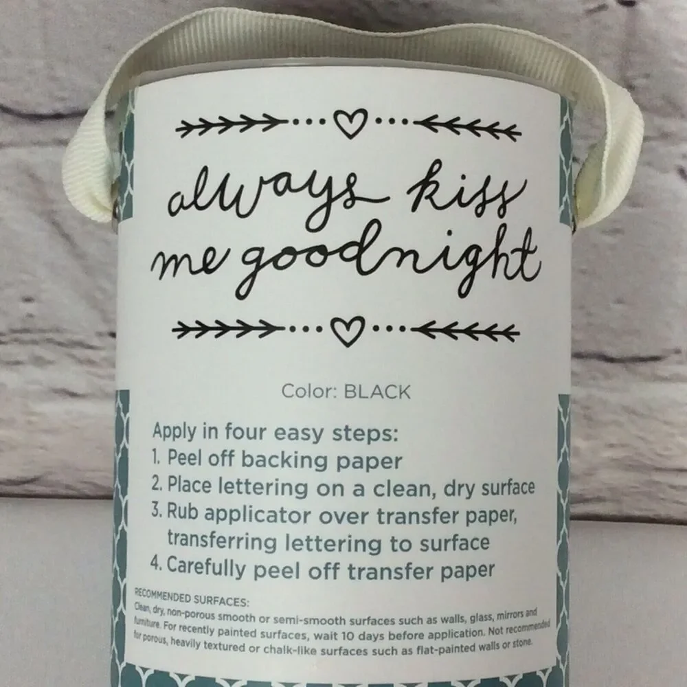 DCWV Self Adhesive Expressions Wall Decal “Always Kiss Me Goodnight” Black NIP